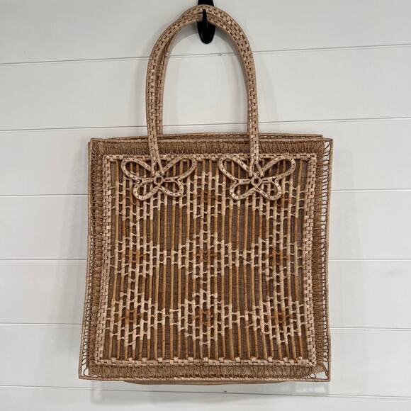 Vintage Butterfly Boho Raffia Straw Tote Back Handbag Peoples Republic of China - Picture 1 of 7